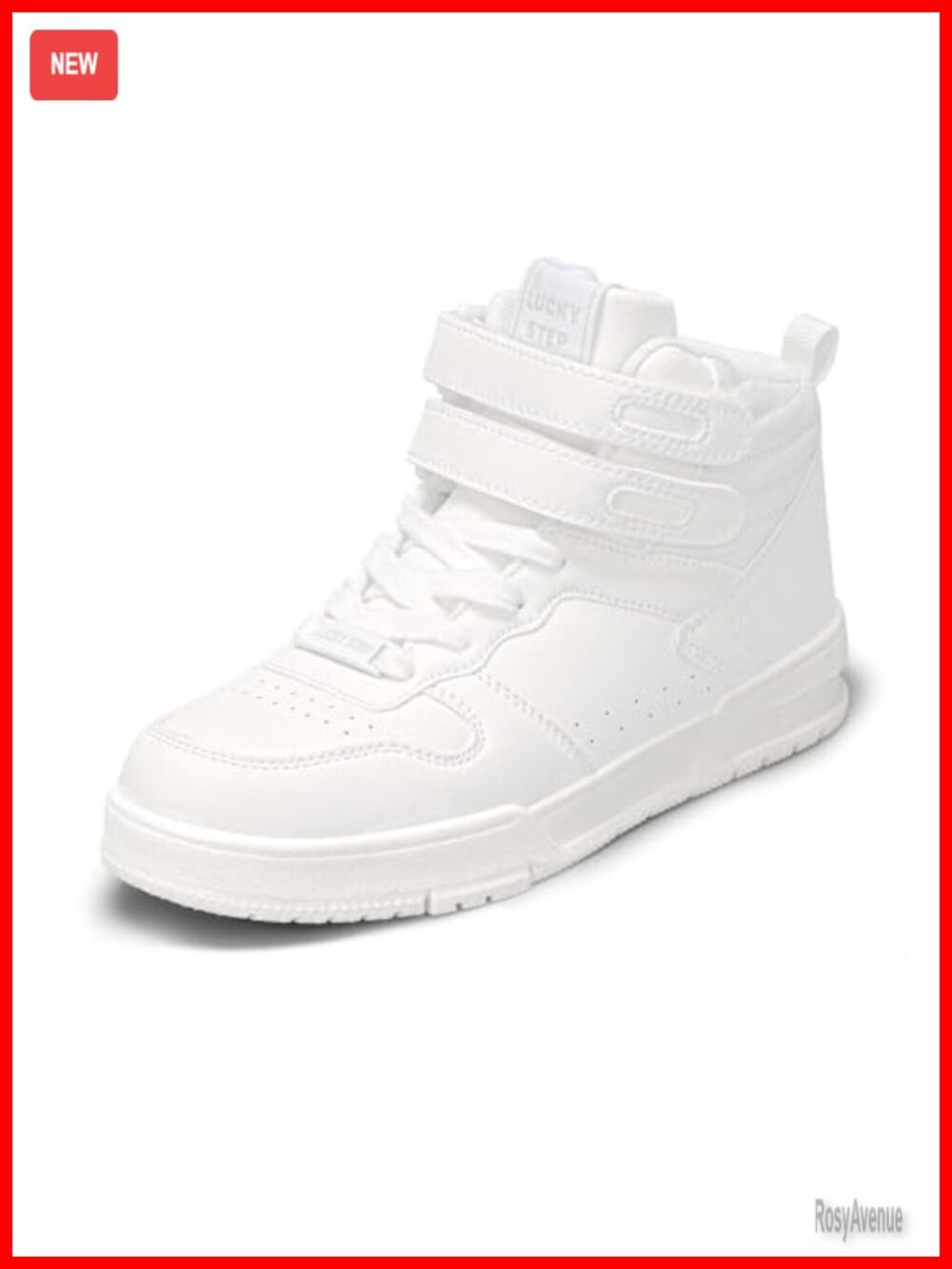 LUCKY STEP High Top Fashion Sneakers Leather Ankle Boots Hook & Loop